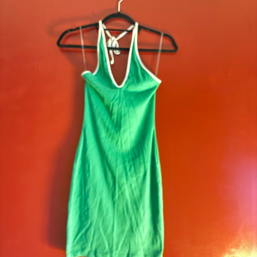 wild fable Green Backless Halter Dress with White Trim